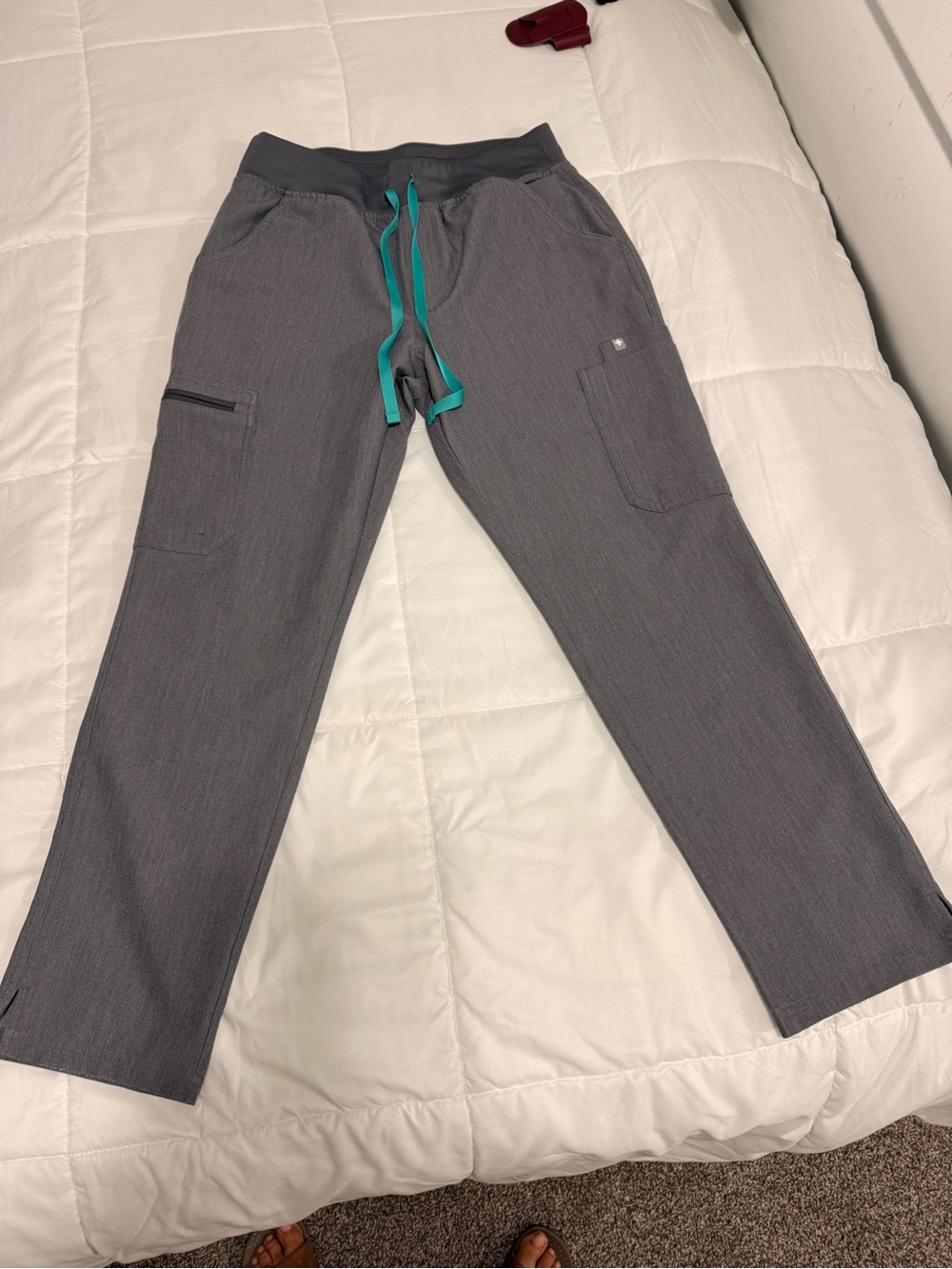 Figs Gray Scrub Joggers with Teal Drawstring